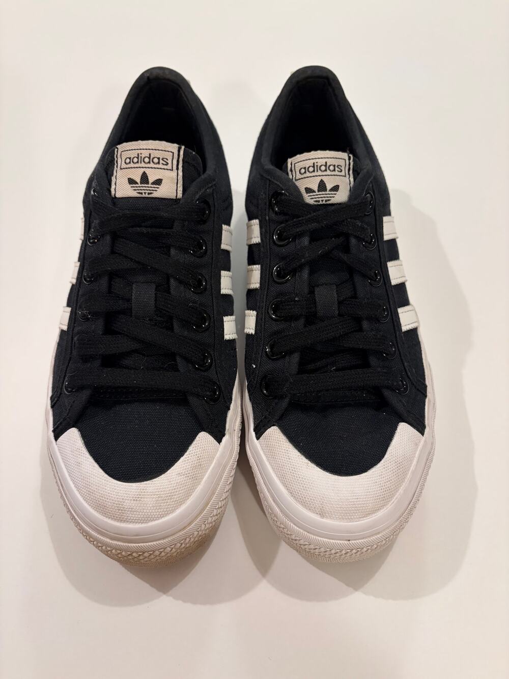 Adidas Nizza Platform Sneakers Women 6.5 Black White FV5321 Canvas Shoes